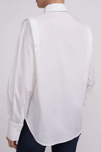Elegantes Still Hemd aus glatter Baumwoll-Popeline mit sanft verdeckten Öffnungen Back White